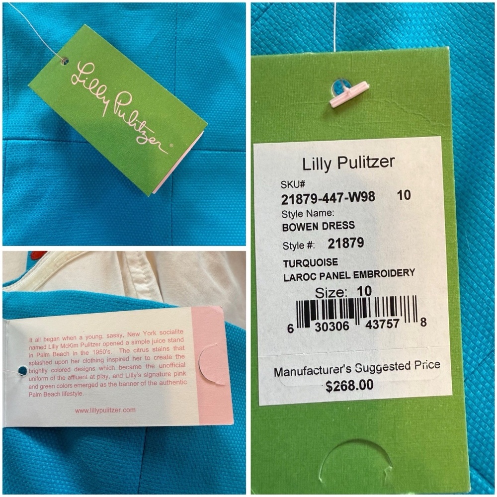 Lilly Pulitzer Size 10 Bowen Tourquise Lorac Panel Embroidery Strapless Dress - Picture 13 of 14